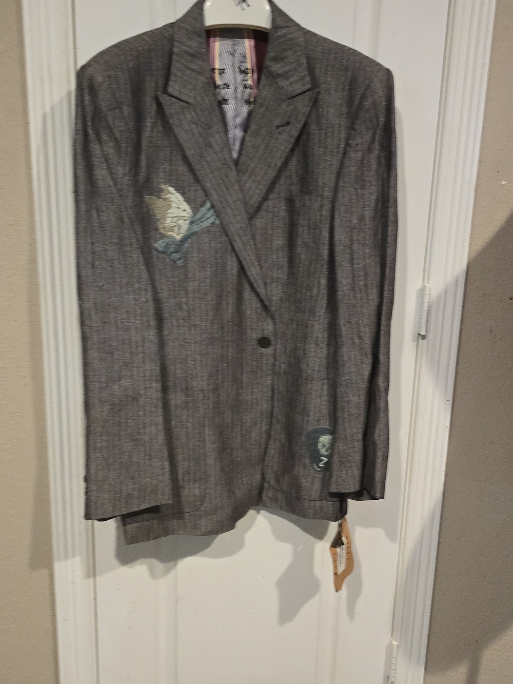 Asylum Raw 7 Y2K Gray Men's Double-Breasted Blazer with Embroidered Accents